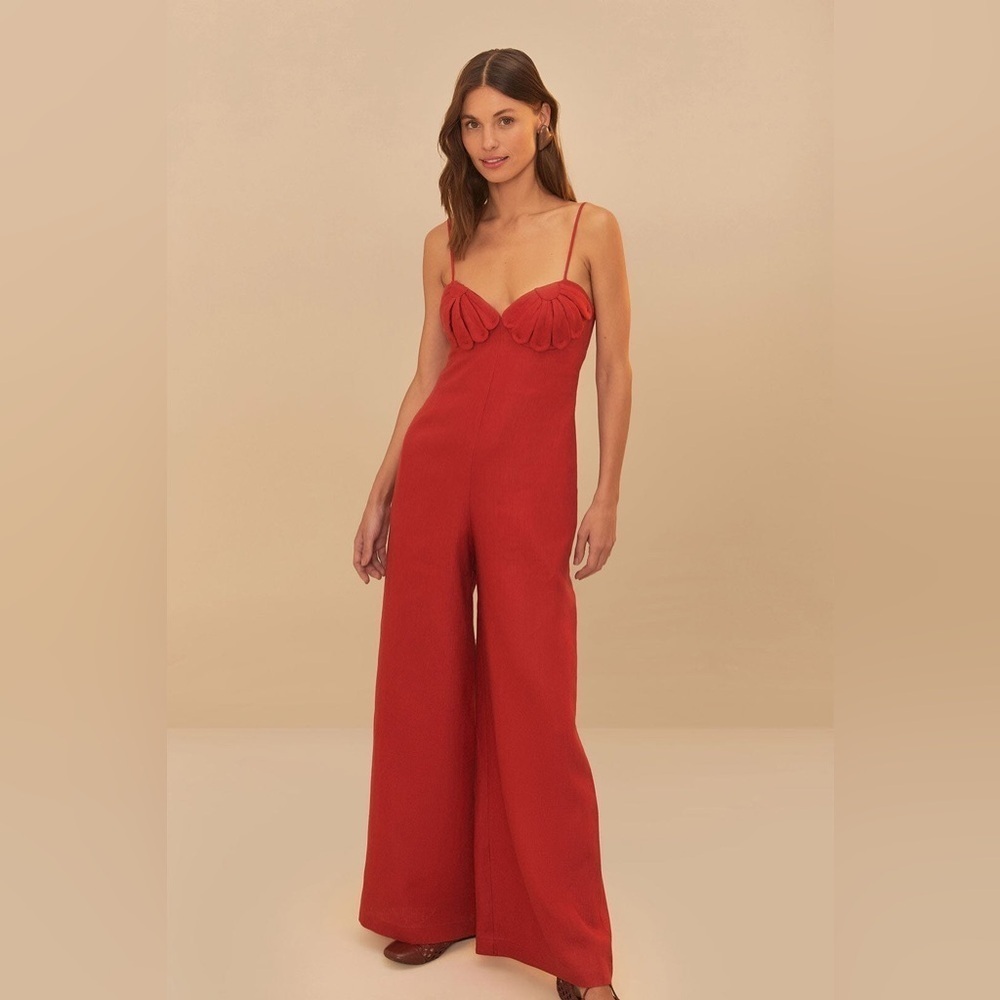 Farm Rio: Red Petals Bodice Euroflax™ Premium Linen Jumpsuit - DT
